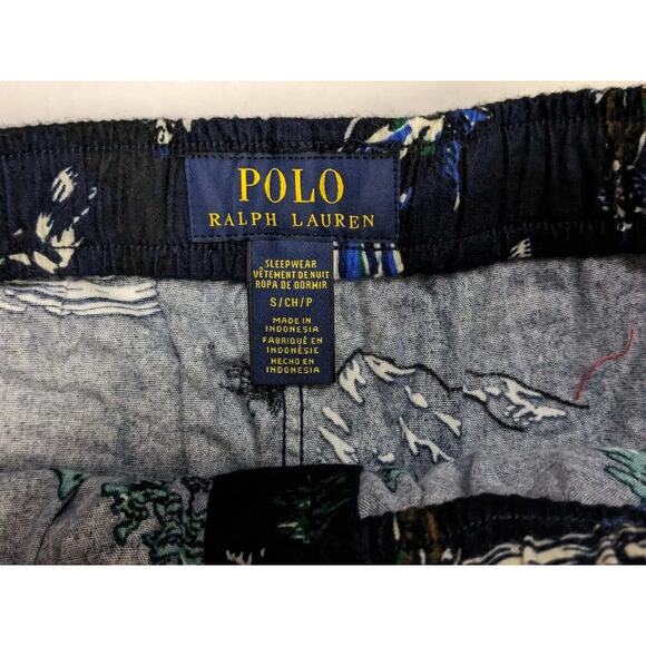 Polo Ralph Lauren Lounge Pants Mens Small Blue Flannel Fishing Pattern Pajamas - Picture 5 of 10